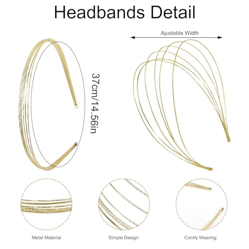 HBSTUDIO Multi Layers Metal Headbands for Women, Fashion Thin Headband Layered Gold Elegant Hairbands Headpiece Hair Accessories for Girls(2pack)