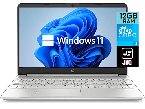 HP Newest 15.6" HD Laptop, 11th Gen Intel Quad-Core i3-1125G4(Up to 3.7GHz, Beat i5-10210U), 12GB RAM, 256GB PCIe SSD, Webcam, Bluetooth, Wi-Fi, HDMI, USB-C, Win 11, Silver (Upgraded)