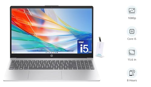 HP 15.6" Laptop, 13th Gen Intel Core i5-1335U, 16GB RAM, 512GB SSD, FHD Anti-Glare Display, Webcam, Numeric Keypad, Wi-Fi, Bluetooth, HDMI, 32GB USB Card, Windows 11 – Silver