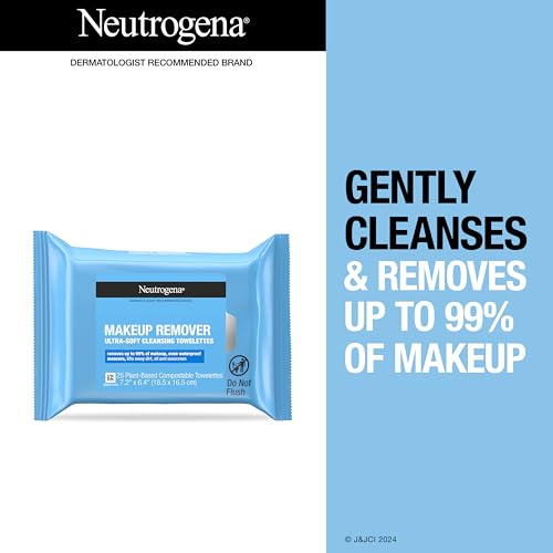 Neutrogena Facial Cleansing Towelette Singles, Daily Face Wipes to Remove Dirt, Oil, Makeup & Waterproof Mascara, Gentle, Alcohol-Free, Individually Wrapped, 20 Count
