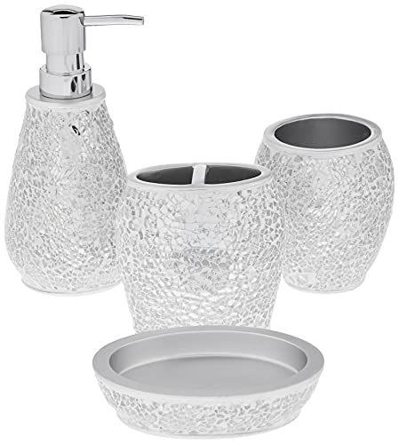Sweet Home Collection Bathroom Accessories Unique Collections Modern Classic Contemporary Decorative Beautiful Designs Bath Shower Tub Décor, 4 Piece Set, Glamour