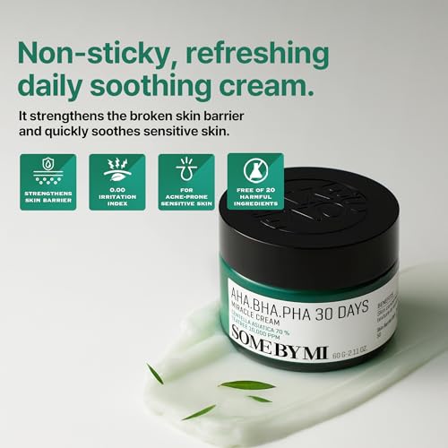 Some By Mi AHA BHA PHA 30 Days Miracle Cream | 60ml | Made From Tea Tree Leaf Water For Sensitive Skin | Mild Moisturizer For Skin Calming & Soothing
