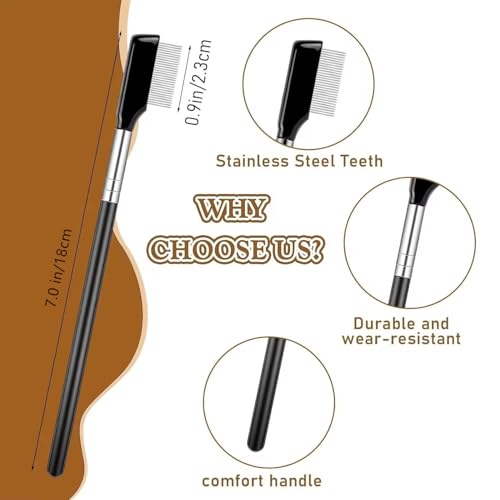 IBBO 2Pcs Eyelash Comb, Professional Black Eyelash Separator Grooming Brushes, Eyelash Separator Comb Tool for Lashes Eyelash, Silver Metal Teeth Eye Makeup Tool for Women