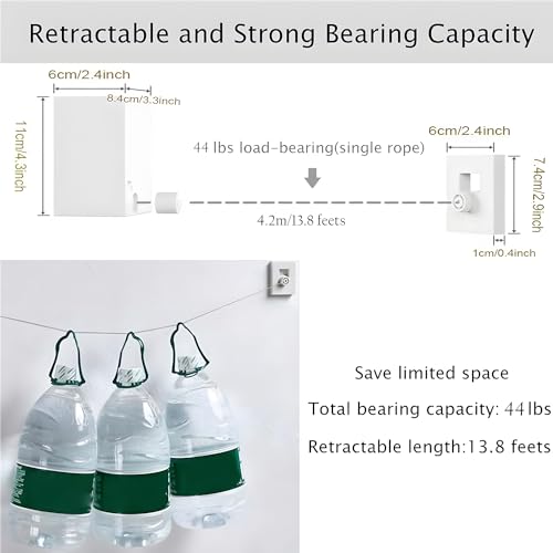 Aputue Retractable Clothesline, Self Adhesive Wall Mounted Telescopic Clothesline for Hanging Clothesline in Hotels, 4.2M Retractable Clothesline Indoor Stainless Steel Adjustable