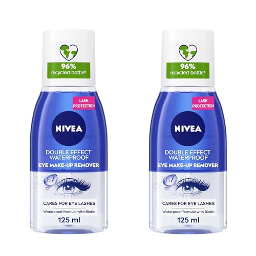 NIVEA Eye Makeup Remover, Double Effect Sensitive Lashes Protection, 2x125ml