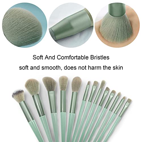 Homedom 13PCS Makeup Brush Set, Professional Premium Synthetic Makeup Brushes, Foundation Powder Concealers Eyeshadows High Light Blushes, Makeup Brush Set with Bag for women beauty (Green)