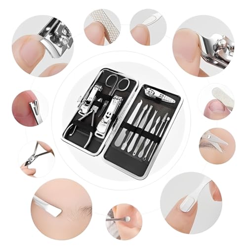 HEXAR® 12pc Manicure & Pedicure Set - Nail Clippers, Cuticle Remover - Luxurious Face, Foot, Hand Nail Care Kit - Pedicure Sets for Feet, Mens Grooming Kits & Manicure Set for Women