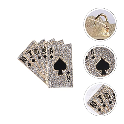 Happyyami Wedding Décor Poker Playing Brooch Pin Suit Enamel Lapel Pin Crystal Rhinestone Brooch Novelty Clothing Brooch Clothes Accessories Las Vegas Party Favors Golden Wedding Decor, 4x3.7cm