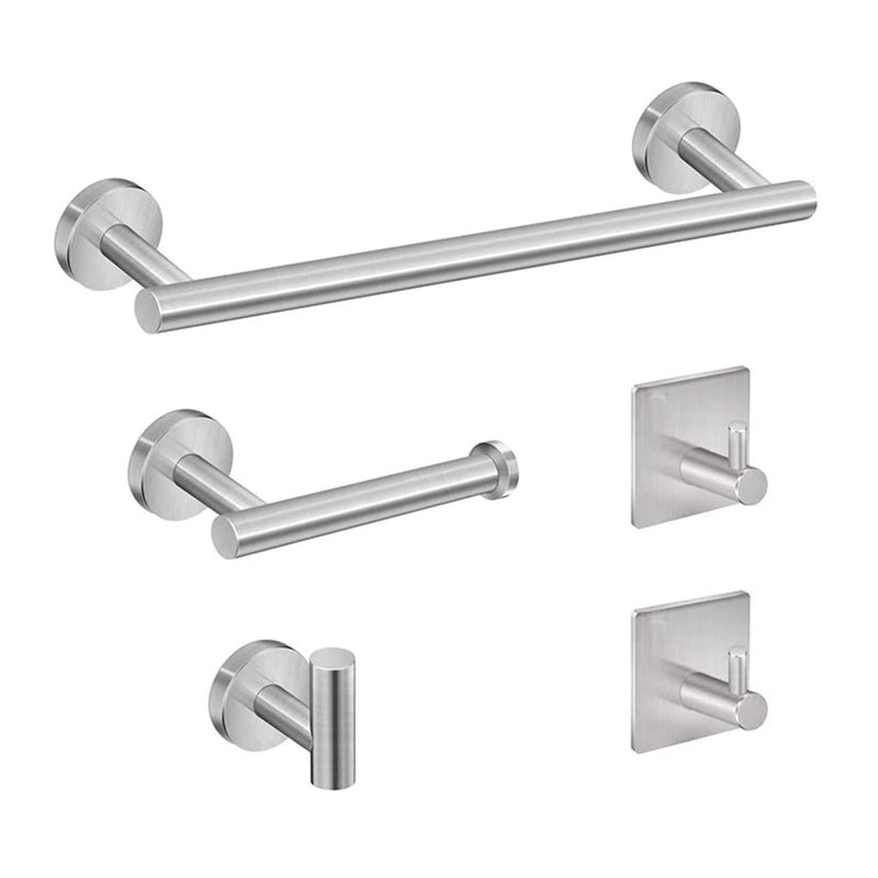 5 Pieces Wall Mounted SUS304 Stainless Steel Bathroom Towel Rack 40cm 16" Towel Rails Towel Holder, Toilet Paper Holder and Robe Hooks Bathroom Accessories Set (Bathroom Set, Brushed Finish Silver)