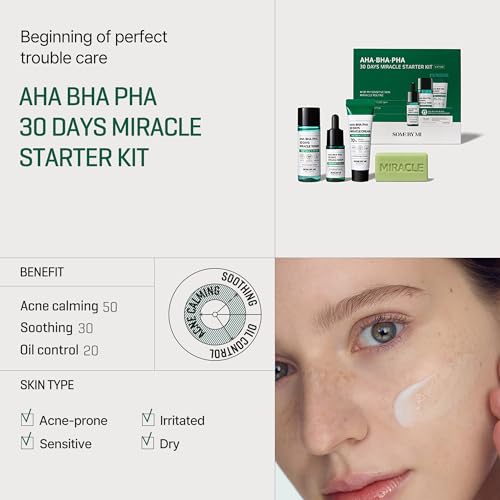 Some By Mi AHA-BHA-PHA 30 Days Miracle Starter Kit | Toner 30Ml + Serum 10Ml + Cream 20G + Cleansing Bar 30G | Set Of 4 Travel Kit