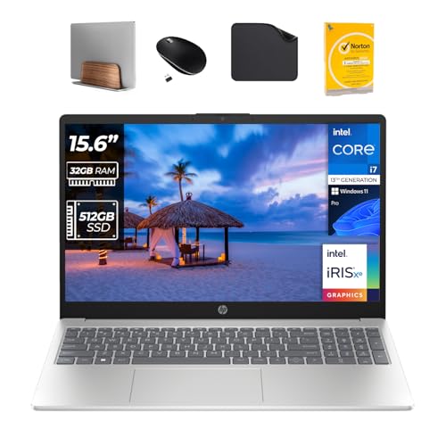 HP Business Laptop 15.6" - 13th Gen Intel i7-1355U, Iris X Graphics, 32GB DDR4 RAM, 512GB SSD, Win11 Pro, 720p HD Webcam (Includes 1st Wave Laptop Stand + Mouse + Antivirus + Mouse Pad) 15-FD0213TU
