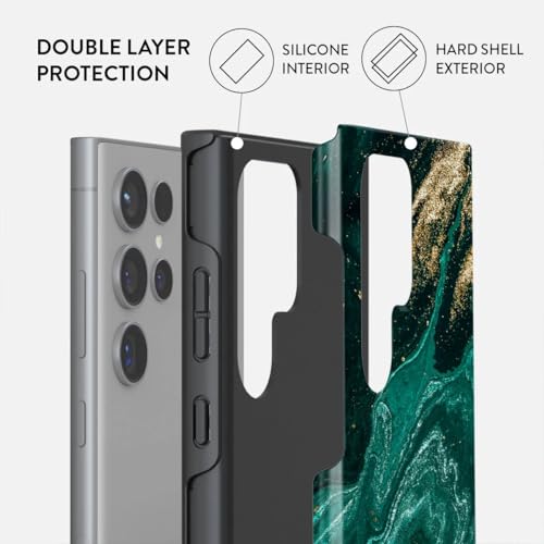 BURGA Phone Case Compatible with Samsung Galaxy S24 Ultra Mobile Phone Case Hybrid 2 Layer Hard Shell Silicone Protective Case Scratch Resistant Shockproof Cover (emerald pool)