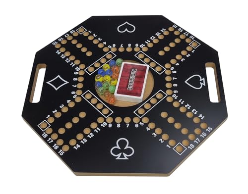 Jakaroo Wooden Board Card Game for 4 Players - 40x40cm Hexagonal-Shaped Premium Game Board for Strategic Fun and Family Entertainment