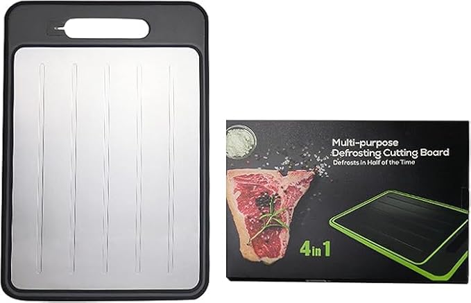 4-in-1 Multipurpose Double-Sided chopping & cutting board with Defrosting Tray, Grater & Knife Sharpener (31.1 x 21 cm).