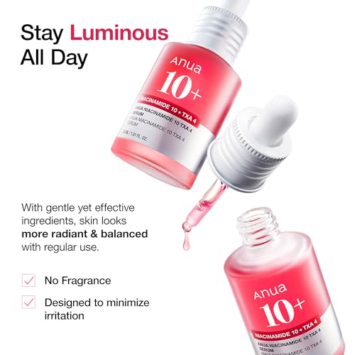 ANUA 10% Niacinamide+ 4% Tranexamic Acid Serum, Ceramide, Hyaluronic Acid, Vitamin B12 Natural color, Korean Glass Skin, Fragrance-Free, Korean Skincare, 30ml /1.01 fl.oz.
