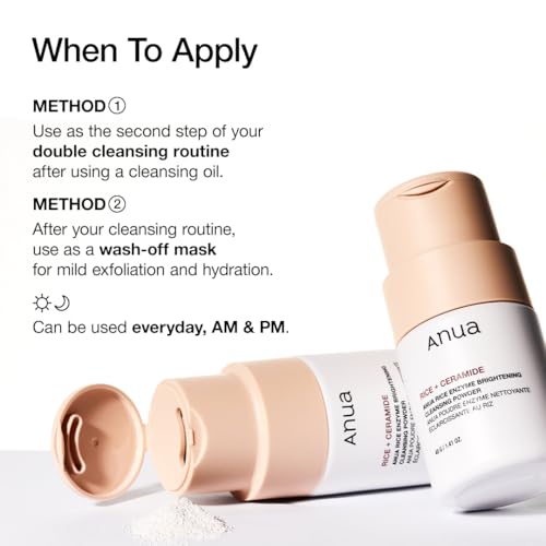 ANUA Rice Enzyme Brightening Cleansing Powder, Rice Mask, Ceramide, Gentle Face Wash for Brightening, Radiant Skin, Facial Cleanser for Dry Skin, Korean Skincare, Fragrance Free, 40g/1.41fl.oz.