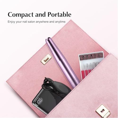 HYRAINBOW Electric Nail Drill File Professional: Portable Machine Kit for Acrylic Gel Dip Powder Nails, Manicure Pedicure Tools, Polishing Set With Bits and Sanding Bands