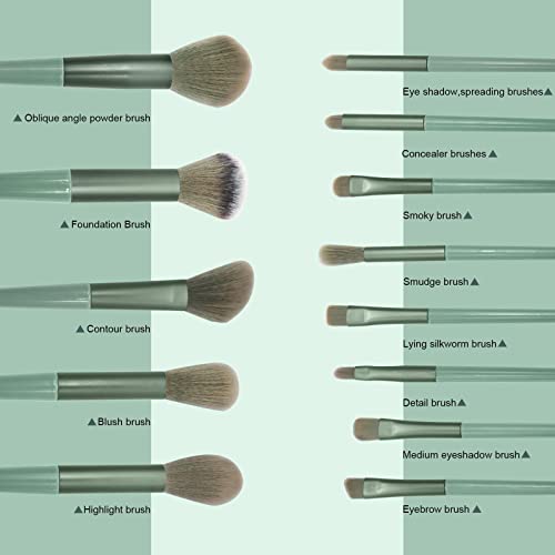 Homedom 13PCS Makeup Brush Set, Professional Premium Synthetic Makeup Brushes, Foundation Powder Concealers Eyeshadows High Light Blushes, Makeup Brush Set with Bag for women beauty (Green)