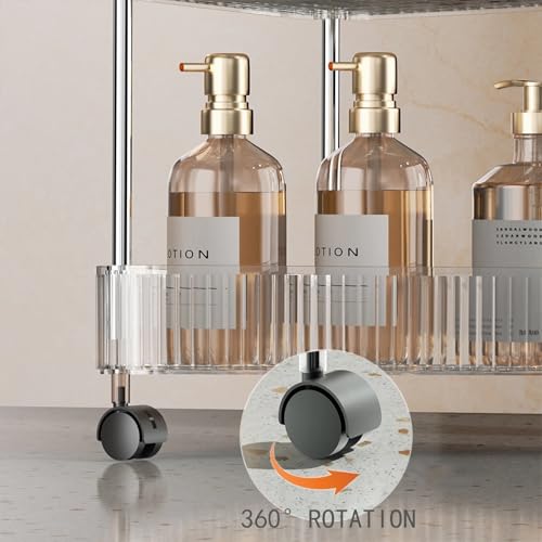 U-HOOME 3-Tier Clear Bathroom Storage Cart with Wheels, Modern Style Corner Shelf Organizer, Shower Caddy