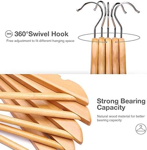 HOUSE DAY Premium Kids Wooden Hangers for Baby Clothes - 10 Pack, 360 Swivel Hook, Durable Toddler Hangers, Natural