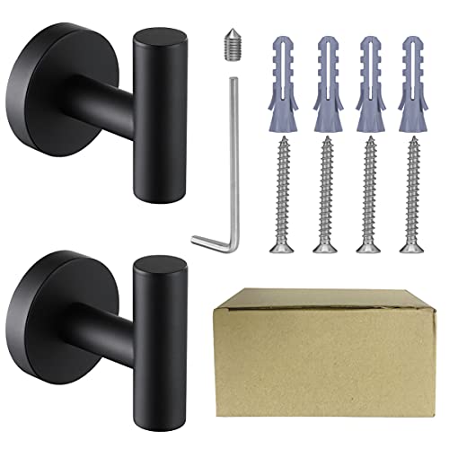 Nolimas Matte Black Towel Coat Hooks SUS304 Stainless Steel Bathroom Clothes Garage Hotel Cabinet Closet Sponges Robe Hook Wall Mounted Round Kitchen Heavy Duty Bath Door Hanger 2 Pack