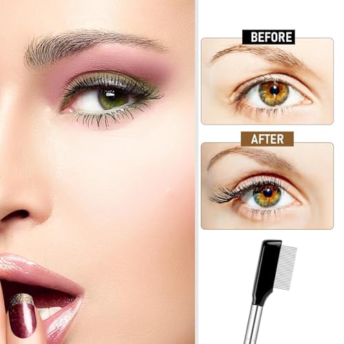 IBBO 2Pcs Eyelash Comb, Professional Black Eyelash Separator Grooming Brushes, Eyelash Separator Comb Tool for Lashes Eyelash, Silver Metal Teeth Eye Makeup Tool for Women