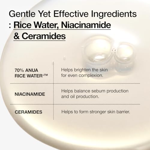 ANUA Rice 70 Glow Milky Toner, for Glass Skin, Rice Water, Niacinamide, Ceramides, Panthenol, Non comedogenic, Fungal Acne Safe, Korean Skin Care, 250ml/8.45fl.oz.