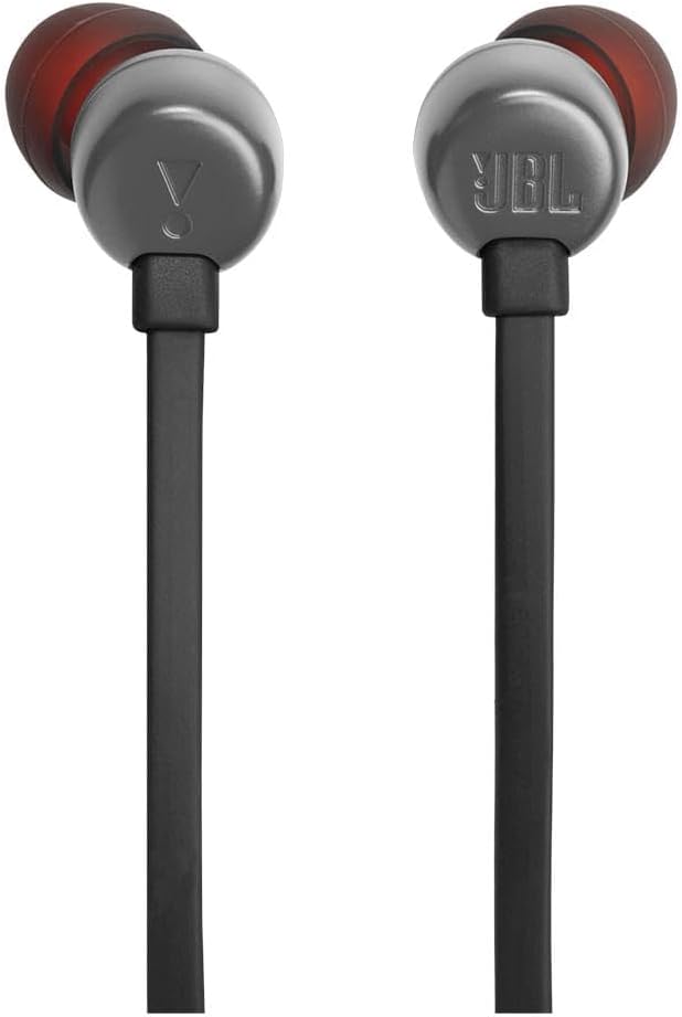 JBL Tune 110 Wired In-Ear Headphones, Deep and Powerful Pure Bass Sound, 1-Button Remote/Mic, Tangle-Free Flat Cable, Ultra Comfortable Fit - Black, JBLT110BLK