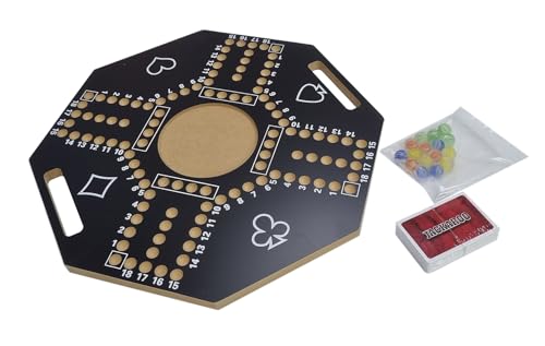 Jakaroo Wooden Board Card Game for 4 Players - 40x40cm Hexagonal-Shaped Premium Game Board for Strategic Fun and Family Entertainment