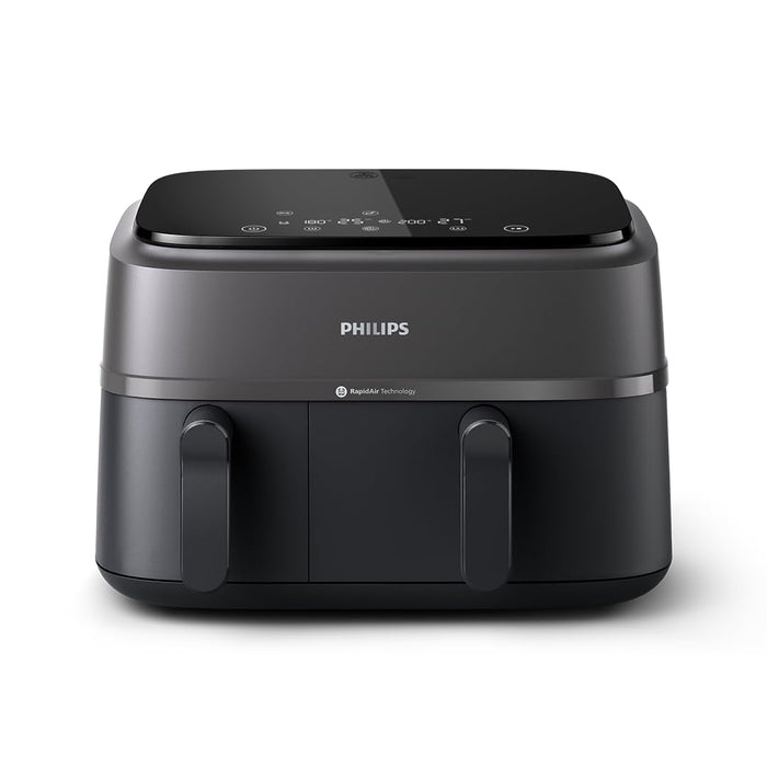 Philips Dual Basket AirFryer 3000 Series - 2750W, 9L Capacity, 2 Basket Drawers, 8 Presets Touchscreen, Black - NA350/00