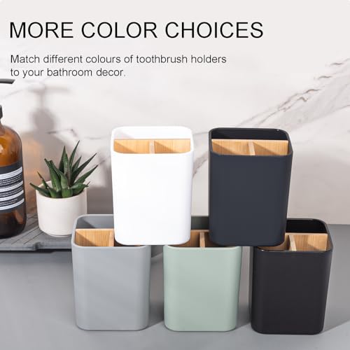 Heagoale Bamboo Toothbrush Holder for Bathrooms, 3 Slots Toothbrush and Toothpaste Holder Bathroom Counter Organizer for Electric Toothbrushes, Floss, Razors - Black