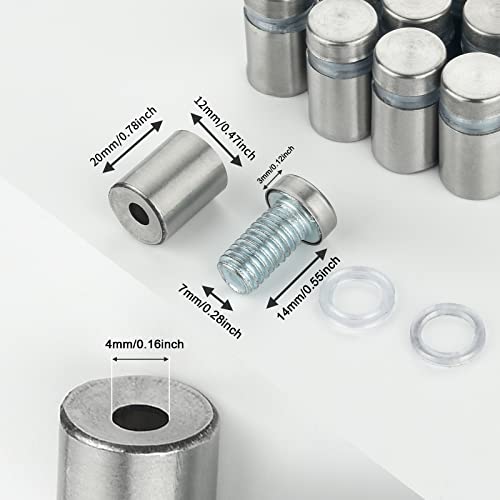 Homakover 14 Pcs Stainless Steel Standoff Screws Wall Mount Glass Standoff Holder Screw Mounting Glass Hardware for Hanging Acrylic Picture Frame Advertising (12 x 20MM)
