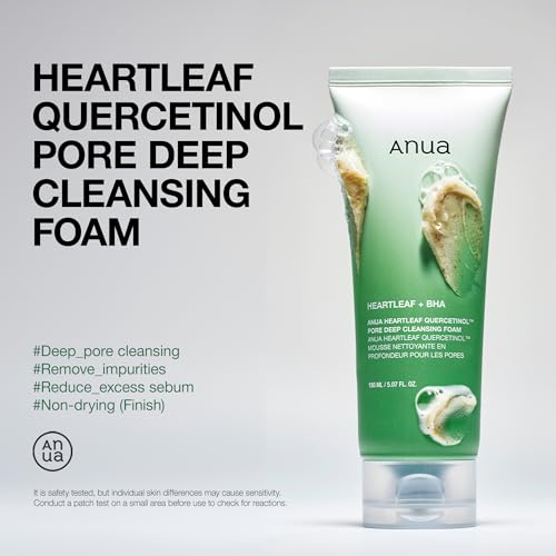ANUA Heartleaf Quercetinol Pore Deep Cleansing Foam, Facial Cleanser, for Double Cleansing, BHA, Hyaluronic Acid, Glycerin, Face Wash, Blackhead Remover, (150ml/5.07 fl.oz.)