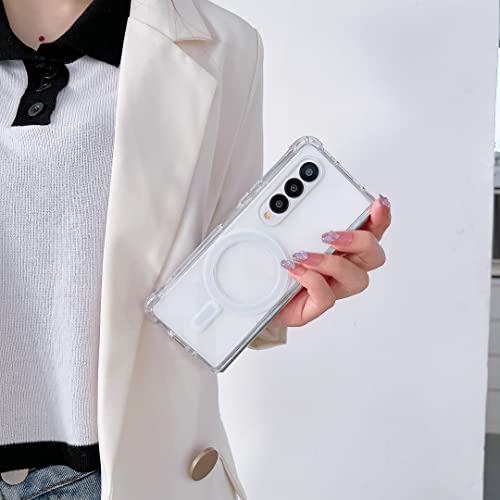Magnetic Clear Case for Samsung Galaxy Z Fold 4 5g, Compatible with Card Wallet and Wireless Charger, Transparent Shockproof and Drop-Proof Hard PC Phone Cover