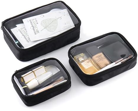 Azonee 3 Pcs Clear Makeup Bag, TPU Toiletry Bags, Travel Clear Case for Cosmetics, Transparent Zippered Bag, Waterproof Women's Portable Minimalist Storage Bag (S, M, L)