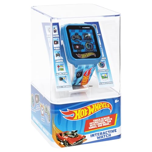 Hot Wheels Interactive Kids Smartwatch – Touchscreen Watch with Camera, Games, Voice Recorder, Step Tracker, Alarm & Timer – Racing-Inspired Design, USB Rechargeable – Fits Wrists 5.5" to 8", Blue