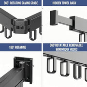 Heavy Duty Retractable Clothes Drying Rack - Wall Mounted Space Saving Aluminum Laundry Hanger Rack with Folding Arms & 18 Hooks for Indoor, Balcony, Outdoor Use (Black)