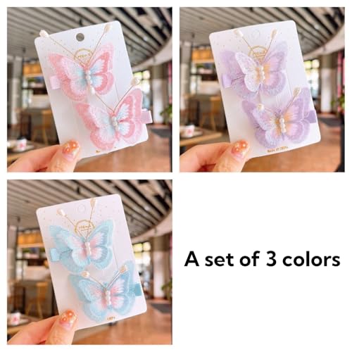 HONPOLO Butterfly Hair Clips for Girls - Adorable 3D Butterfly Hair Accessories, for Little Princesses, 6-Pack with 2 Pink, 2 Blue, and 2 Purple Clips, Cute Hair Pins for Hairstyles, Fun Hair Decor