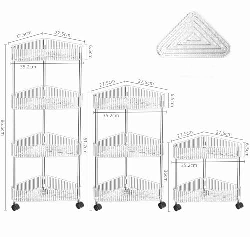 U-HOOME 3-Tier Clear Bathroom Storage Cart with Wheels, Modern Style Corner Shelf Organizer, Shower Caddy