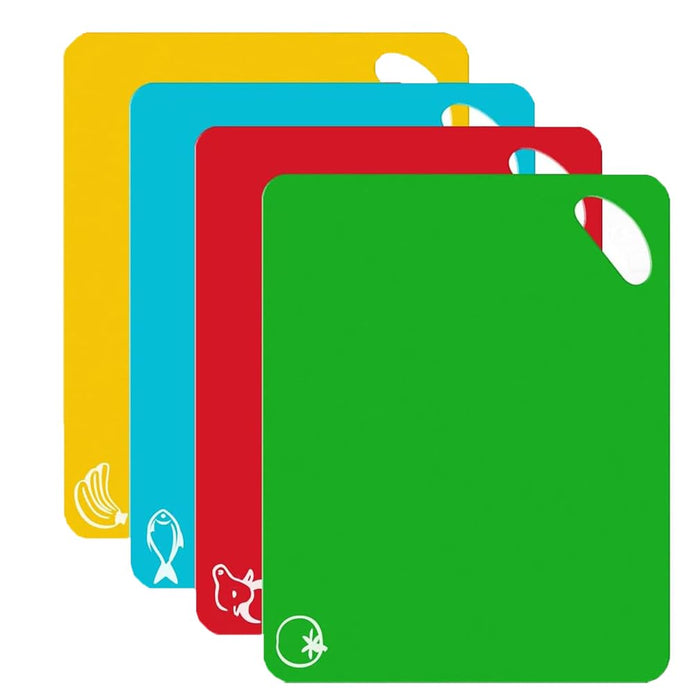 4Pcs Chopping Boards Cutting Board Multipurpose Colored Mats Anti-Skid Chopping Board Set Easy Hanging Boards with Colored Food Icons, Multipurpose, Dishwasher Safe Material (4 Colors)