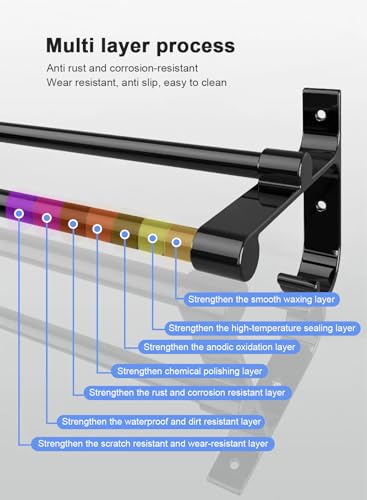 URbazaar Bathroom Towel Bar Holder,Useful Towel Rack Set,Wall Mounted Towel Hanger| Self-adhesive. Strong load-bearing, Sturdy Toilet Bathroom Bath Towel Cleaning Tools Holder (Black, 60 cm/23.6 inch)