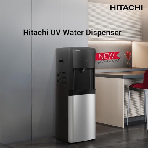 HITACHI UV Sterilization Water Dispenser, Bottom Loading, High-efficiency compressor cooling, Hot&Cold, Ambient Temperature, Floor Standing Water Cooler, Child Safety lock, UV LED-HWDB50000SV