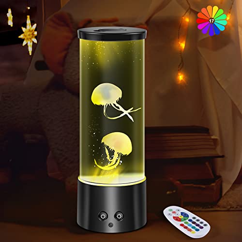 Jellyfish Lava Lamp, Lamps for Bedroom,Office Decor,Decor Light,Dimmable Mood Light with 17 Colour Changing & 4 Modes Realistic Jellyfish Tank LED Fantasy Lava Lamp for Home Office Decor Gifts Relax