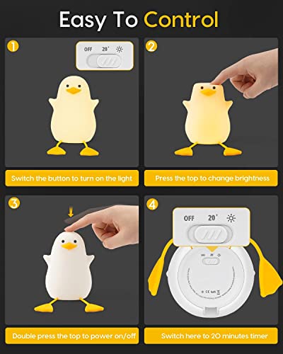 HAWAII Duck Night Light for Kids,Soft Silicone Rechargeable Night Lamp for Kids Room,Touch Control Dimming,Cute Portable Night Light,Gifts for Boys Girls