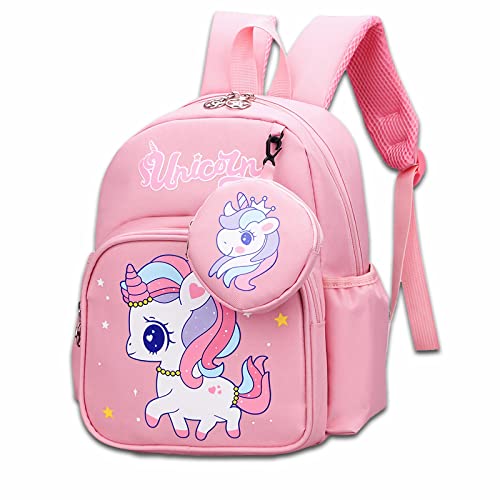 HYGEIAN Toddler Backpack Cute Cartoon Schoolbag Lightweight Bookbags Daypack School Backpack with Adujustable Strap Small Preschool School Bag with Coin Pocket for Girls Boys (Pink), One Size