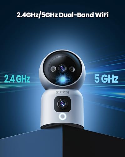 ZOSI Dual-Lens 2K WiFi Security Camera Indoor, 355° Views Pan/Tilt Home CCTV Camera with 2 Way Audio, One-Touch Calling, Smart Person Detection, 2.4G/5G Dual-Band WiFi, C528
