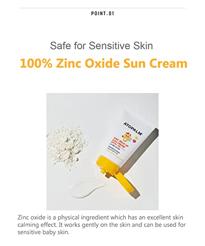 ATOPALM Zinc Mild Up Sun Cream SPF50+ PA++++ 65g, Dry Skin Moisturizing MLE Sun Protection, Korean Mineral Sunscreen