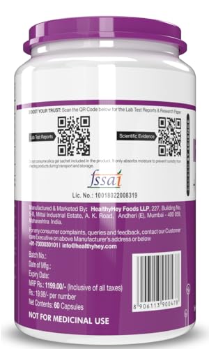 HealthyHey Iron Supplement for Women -100% Chelated - With Vitamin B12, Folic Acid & Vitamin C for High Absorption (60 Veg Capsules)