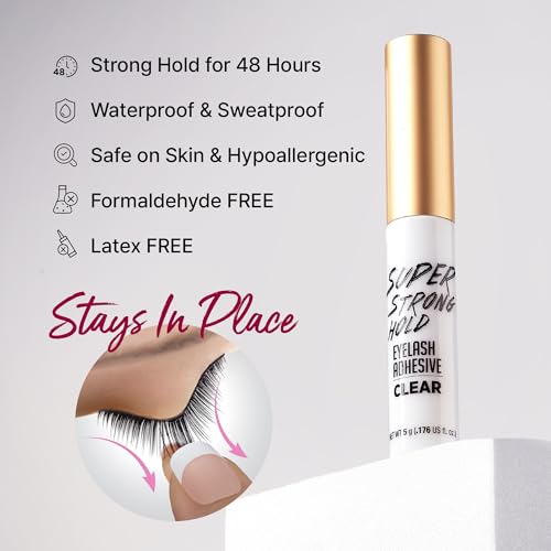 i-Envy by KISS Super Strong Hold Eyelash Adhesive, Waterproof Long-Lasting Strip Lash Glue, Natural-Looking Allergy & Latex Free with Brush Applicator (Clear)