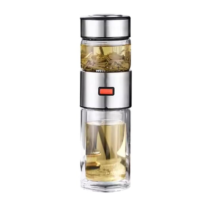 Glass Tea Infuser Bottle – Double Wall Borosilicate Glass Mug with Stainless Steel Strainer – Leakproof Portable Tea Bottle for Loose Leaf Tea, Fruit Infusion, Hot or Cold Drinks – 400ML